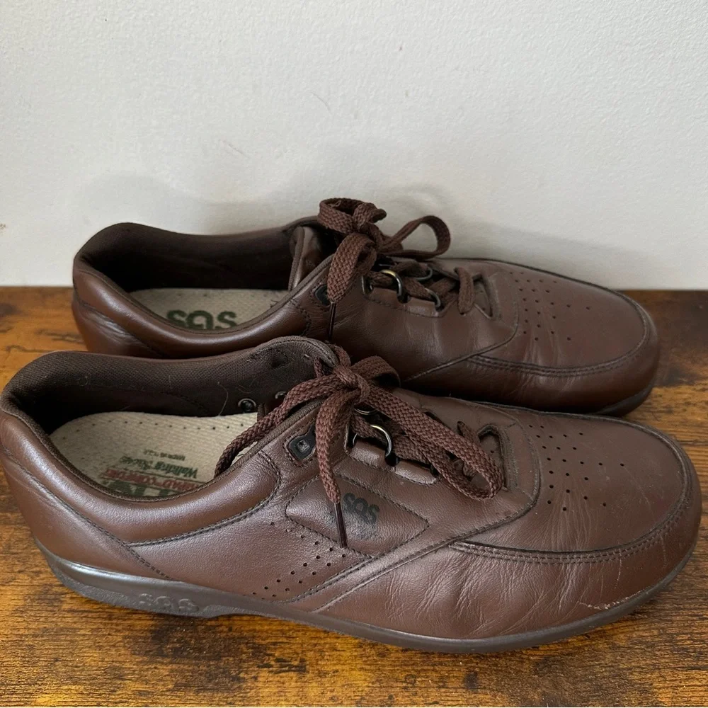 SAS Time Out Brown Leather Comfort Walking Shoes Lace Up Sneaker Men's